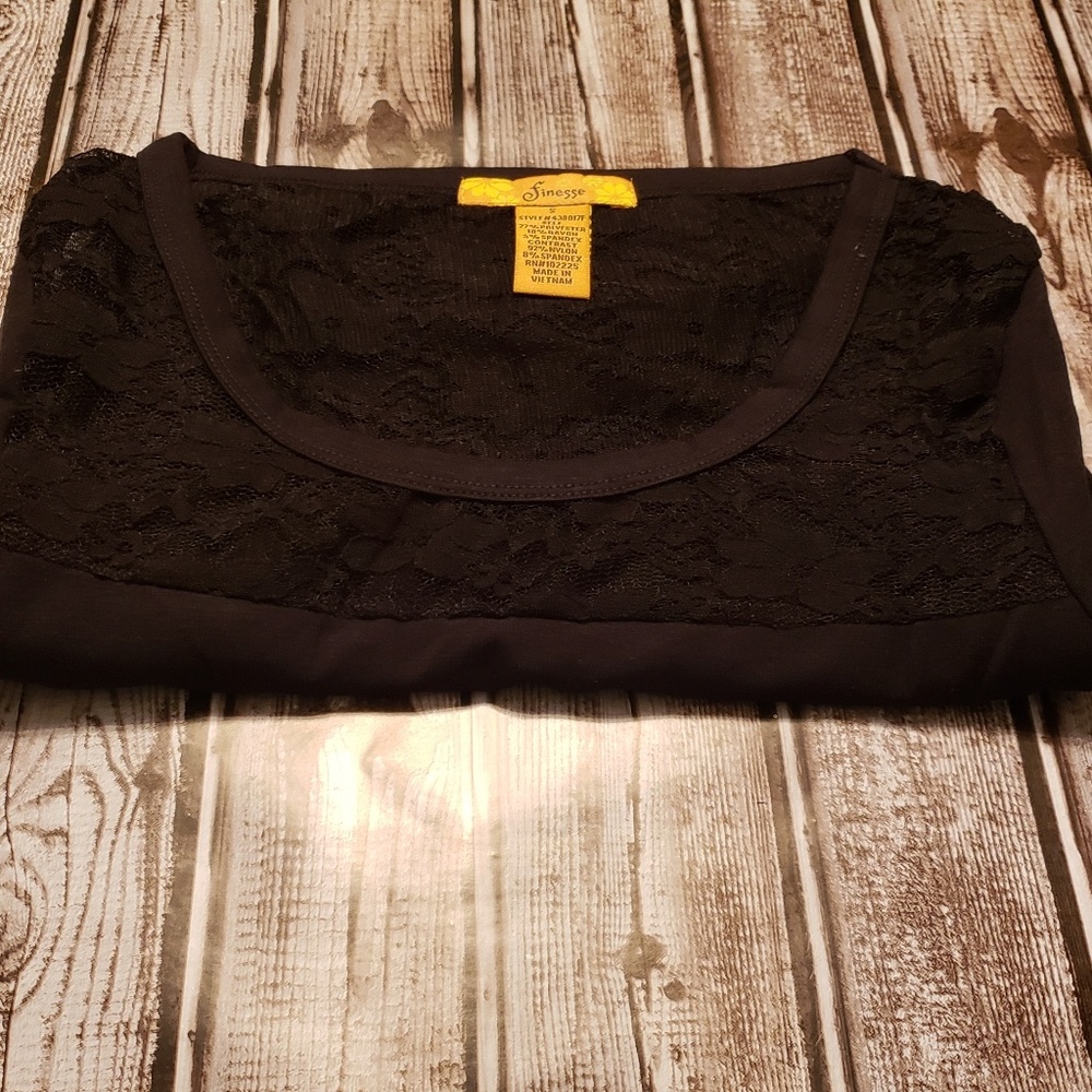 Black Long Sleeve Semi Lace Top